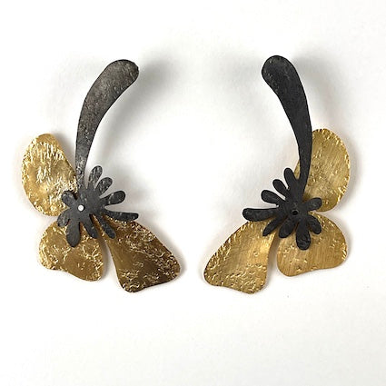 Earring Flower - Black and Gold Color